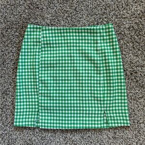 Love on a Hangar Green & White Checkered Mini Pencil Skirt Size 5 Pleats Slits